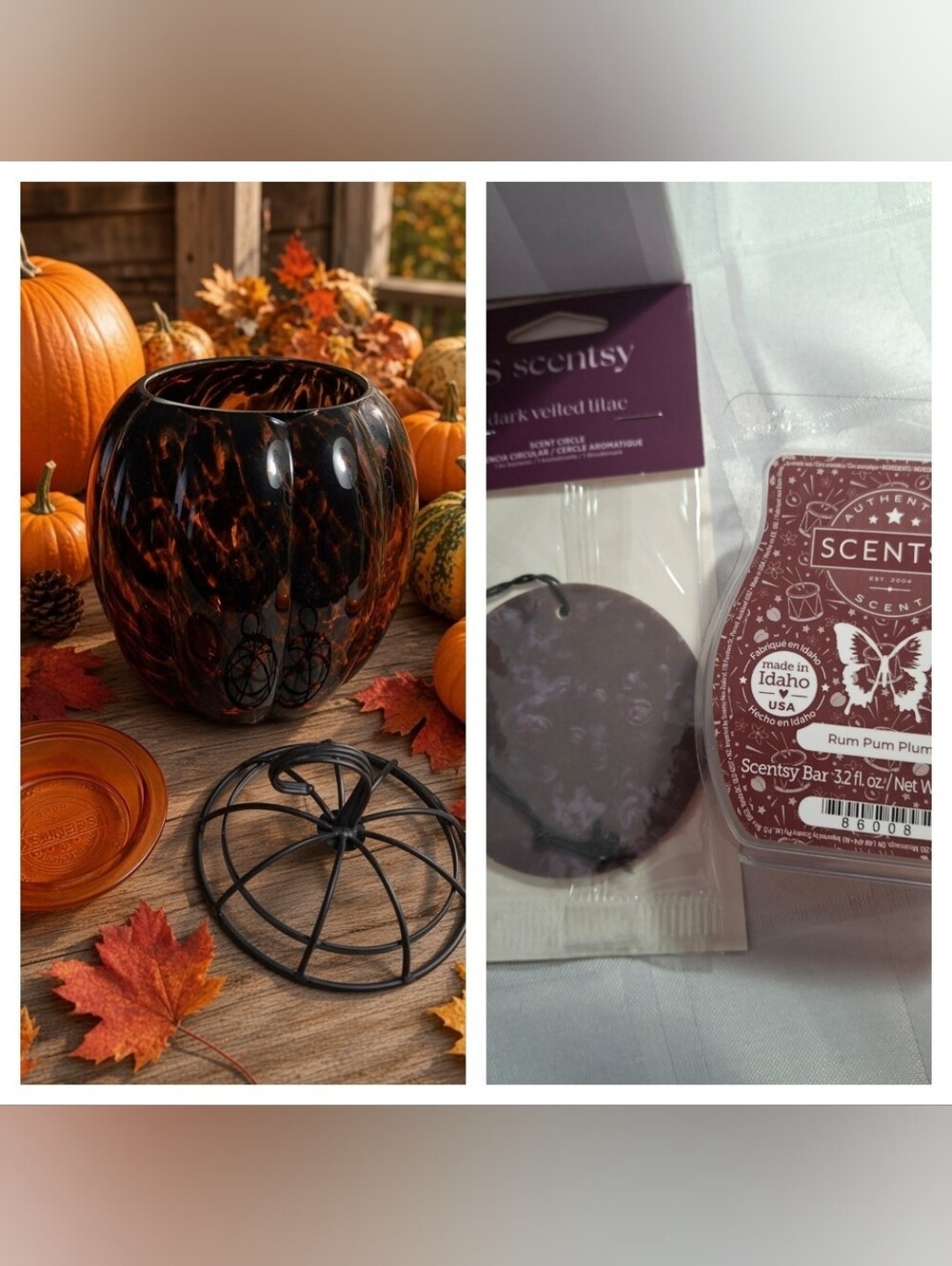 New Scentsy Tiger's Eye 🎃 Glass Full Warmer /extras: Plum Wax & Scent Circle